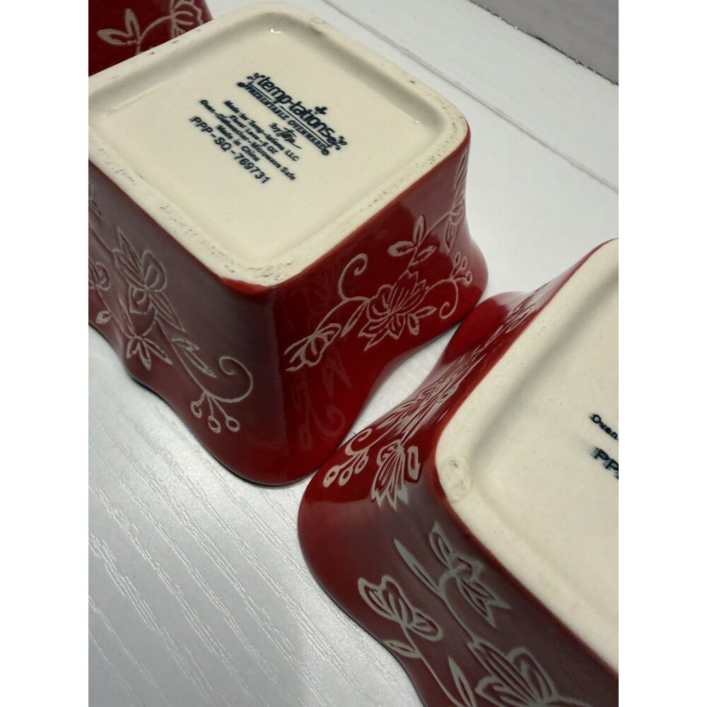 Temp-rations By Tara Floral Lace Red Set Of 3 Square Ramekin 6oz PPP-SQ-769731 - Picture 14 of 14